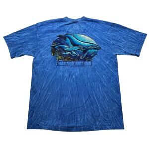 VTG Crazy Shirts Hawaii Maui Wale Men Sz Large Blue  Dolphins Tie Dye Y2K Retro